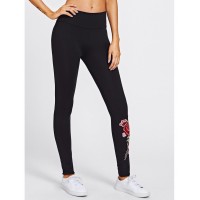 Embroidered Rose Applique Leggings