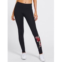 Embroidered Rose Applique Leggings