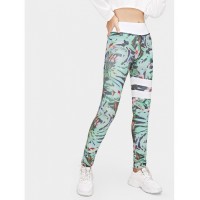 Floral Print Striped Skinny Leggings