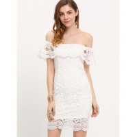 Straight Across Lace Ruffle Bodycon Dress