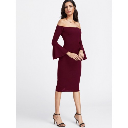 Bardot Fluted Sleeve Slit Back Dress