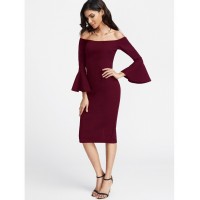 Bardot Fluted Sleeve Slit Back Dress