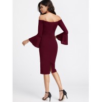 Bardot Fluted Sleeve Slit Back Dress