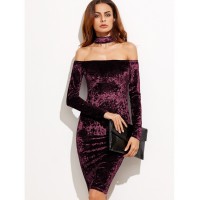 Bardot Velvet Dress With Choker