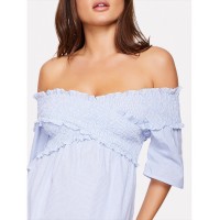 Cross Wrap Shirred Off Shoulder Dress