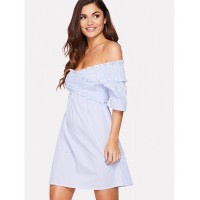 Cross Wrap Shirred Off Shoulder Dress