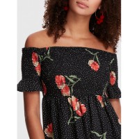 Polka Dot Floral Bardot Smocked Dress