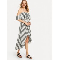 Ruffle Hem Striped Tube Dress