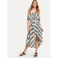 Ruffle Hem Striped Tube Dress