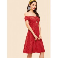 Polka Dot Print Ruched A-Line Dress