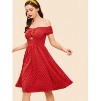 Polka Dot Print Ruched A-Line Dress