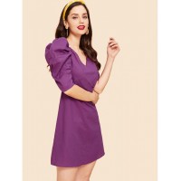 Puff Sleeve Zip Back Wrap Dress