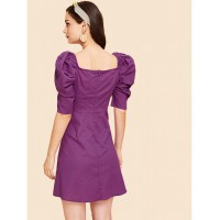 Puff Sleeve Zip Back Wrap Dress