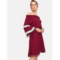 Frill Fringe Off The Shoulder Dress