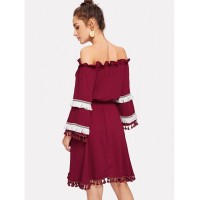 Frill Fringe Off The Shoulder Dress