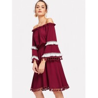 Frill Fringe Off The Shoulder Dress