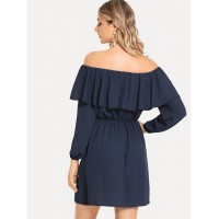 Off Shoulder Ruffle Belted Dress