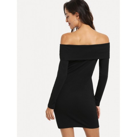 Off Shoulder Solid Dress