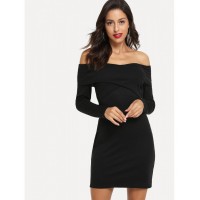 Off Shoulder Solid Dress