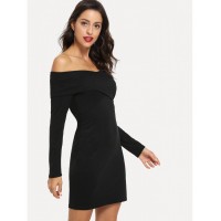 Off Shoulder Solid Dress