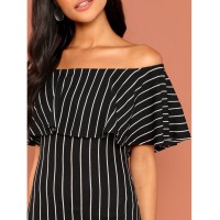 Foldover Front Off Shoulder Striped Dress