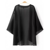 Black Elbow Sleeve Cardigan Kimono