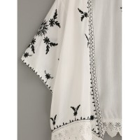 Scalloped Crochet Trimmed Embroidered Kimono