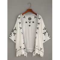 Scalloped Crochet Trimmed Embroidered Kimono