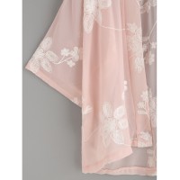 Flower Embroidered Semi-Sheer Kimono