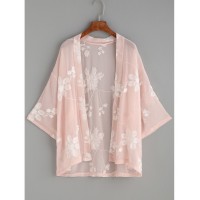 Flower Embroidered Semi-Sheer Kimono