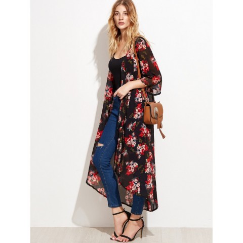 Floral Longline Chiffon Kimono