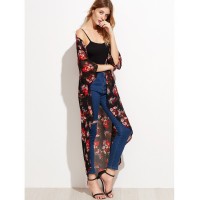 Floral Longline Chiffon Kimono