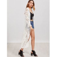 Embroidered Mesh Longline Kimono