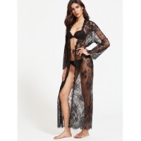 Sheer Drawstring Lace Kimono