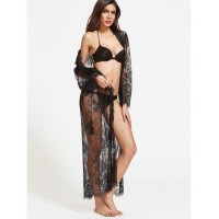 Sheer Drawstring Lace Kimono