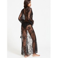 Sheer Drawstring Lace Kimono