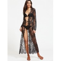 Sheer Drawstring Lace Kimono