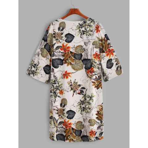 Tropical Print Dip Hem Kimono