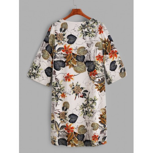 Tropical Print Dip Hem Kimono