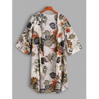 Tropical Print Dip Hem Kimono