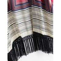 Geometric Print Fringe Hem Kimono