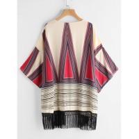 Geometric Print Fringe Hem Kimono