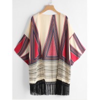 Geometric Print Fringe Hem Kimono