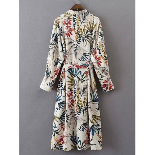 Floral Print Longline Kimono With Self Tie