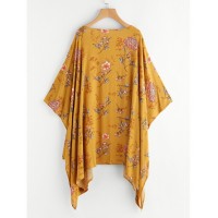 Floral Print Random Asymmetric Hem Kimono