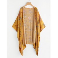 Floral Print Random Asymmetric Hem Kimono