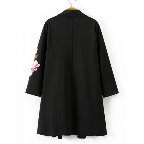 Shawl Collar Embroidered Flower Kimono