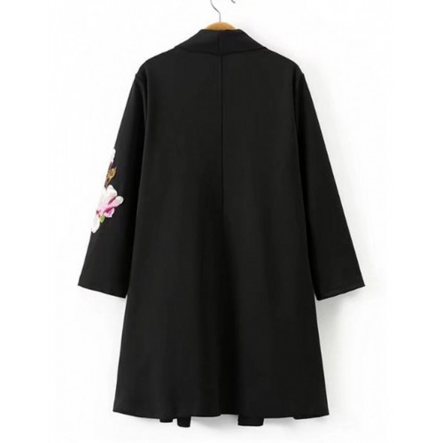 Shawl Collar Embroidered Flower Kimono