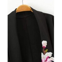 Shawl Collar Embroidered Flower Kimono