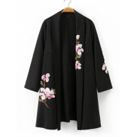 Shawl Collar Embroidered Flower Kimono